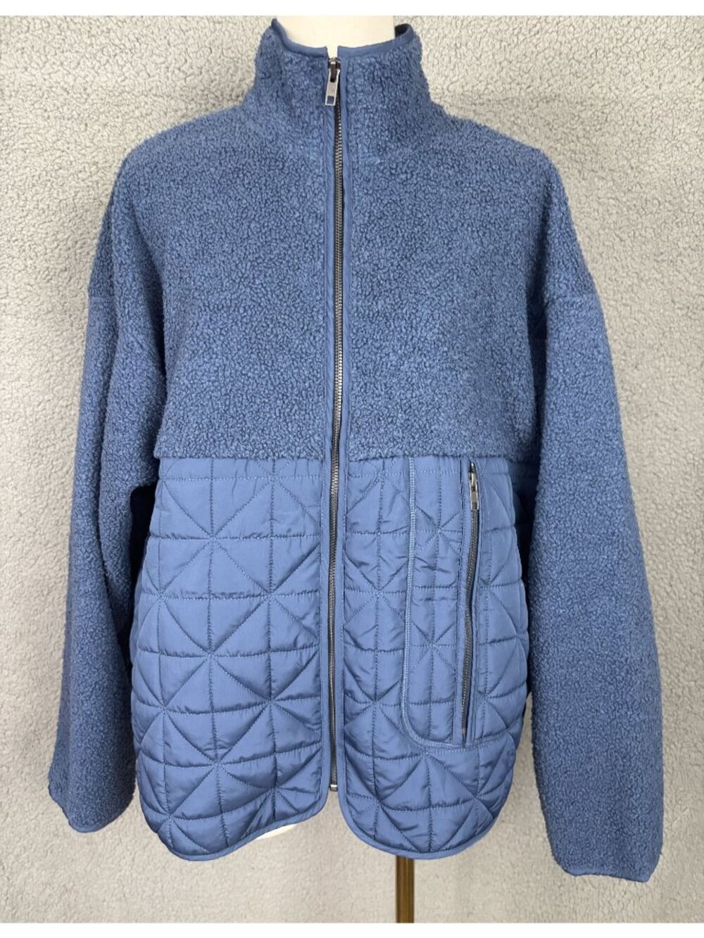Style & Co Women's Mixed Media Quilted Zip Jacket Blue Size Large NWOT's